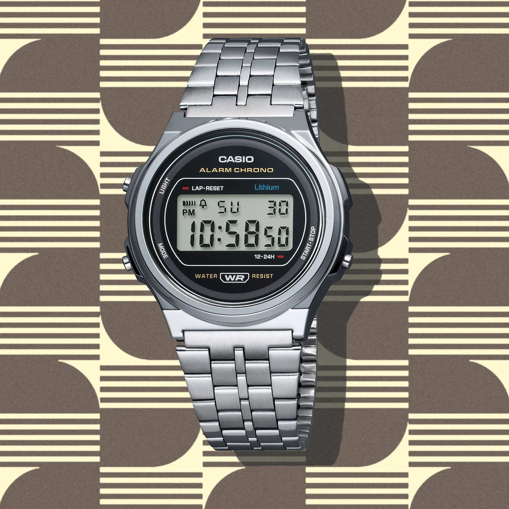 Casio Men's Silver Digital Watch, Chrome Resin Case | A171we-1a by i-watch