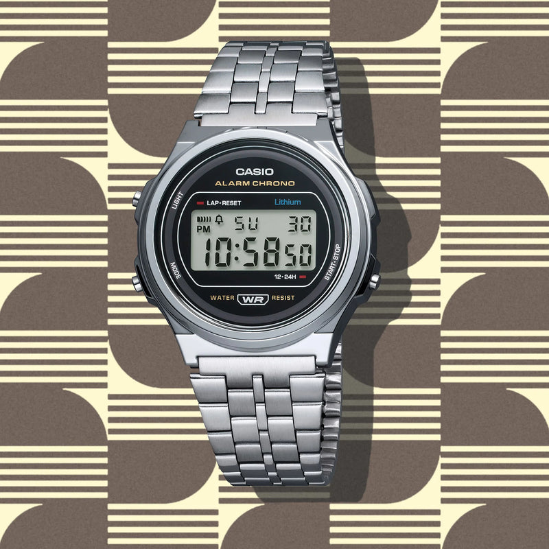 Casio Men's Silver Digital Watch, Chrome Resin Case | A171we-1a by i-watch