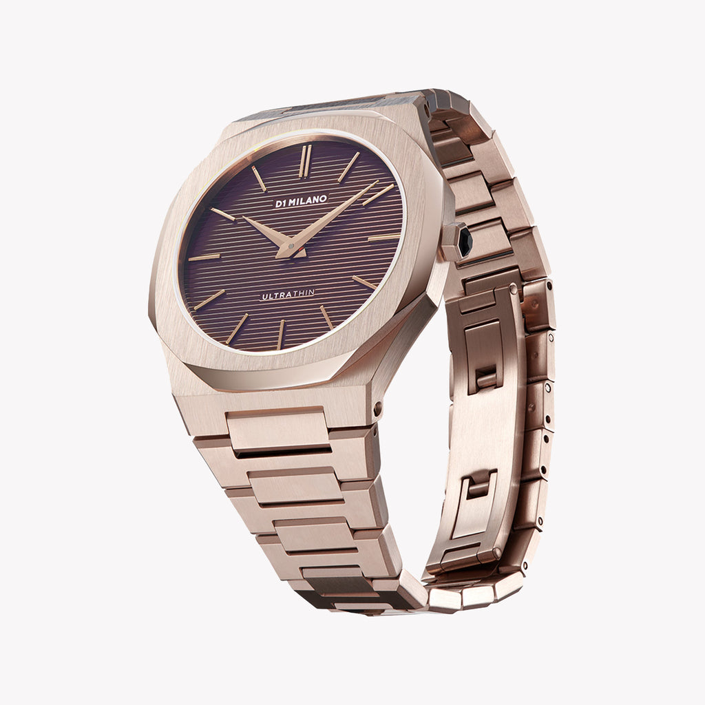D1 MILANO Unisex Rose Gold & Brown Stainless Steel Watch | D1-UTBJ13