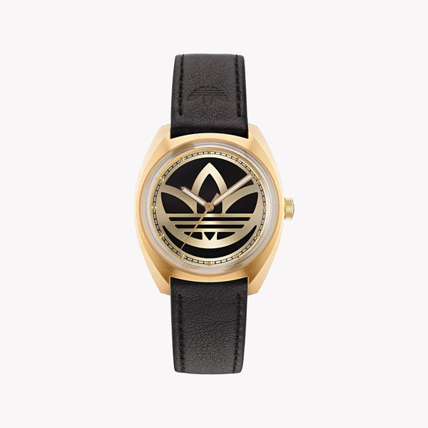 Adidas Unisex Black Leather & Gold Stainless Steel Watch | Aofh22512
