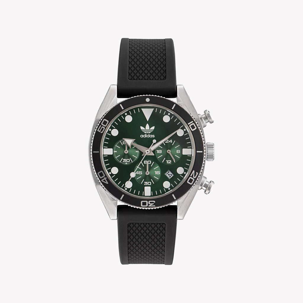 Adidas Men's Silver/Black Silicone Watch, Green Dial | Aofh23005