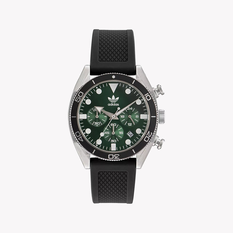 Adidas Men's Silver/Black Silicone Watch, Green Dial | Aofh23005 by i-watch