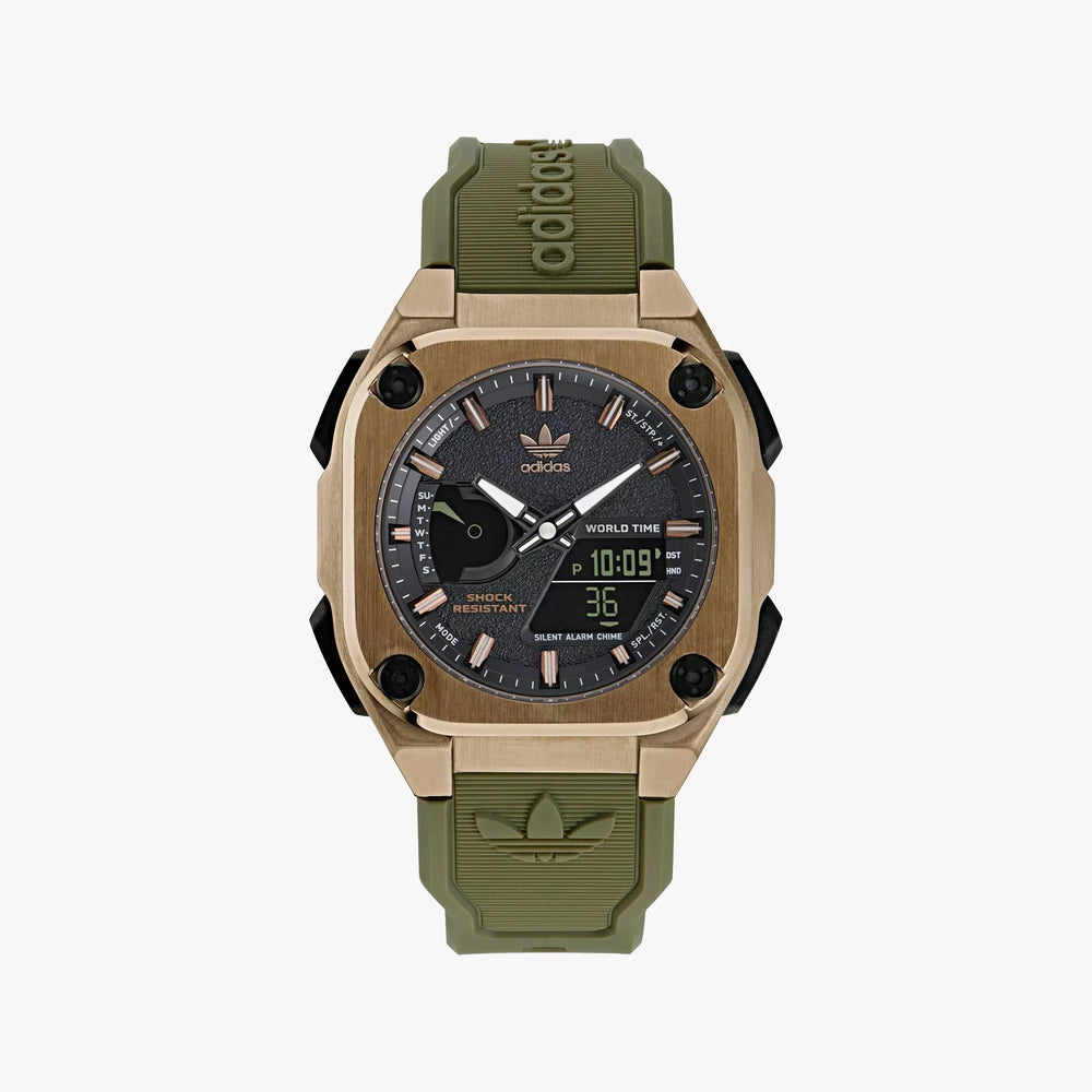 Adidas Unisex Stainless Steel/Rose Gold, Rubber/Green | Aofh23502 by i-watch