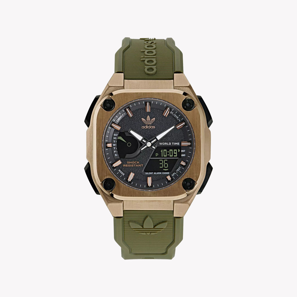 Adidas Unisex Stainless Steel/Rose Gold, Rubber/Green | Aofh23502