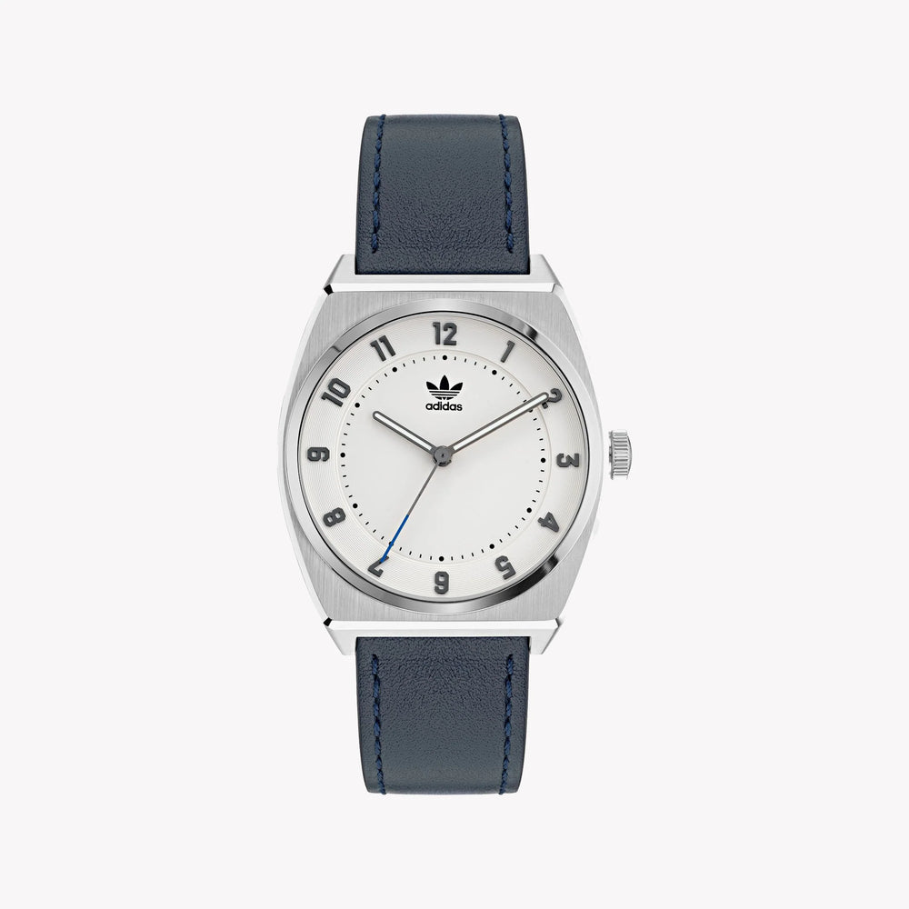 Adidas Unisex Silver Stainless Steel & Navy Blue Leather Watch | Aosy22030 by i-watch