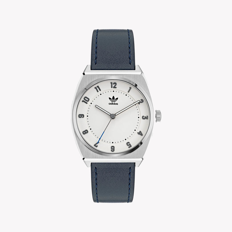 Adidas Unisex Silver Stainless Steel & Navy Blue Leather Watch | Aosy22030 by i-watch