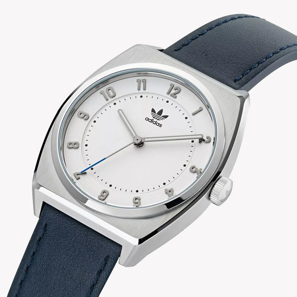 Adidas Unisex Silver Stainless Steel & Navy Blue Leather Watch | Aosy22030