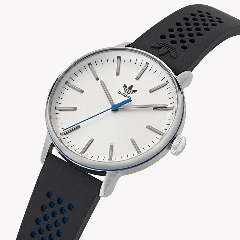 Adidas Unisex Silver Stainless Steel & Black Silicone Watch Aosy22021