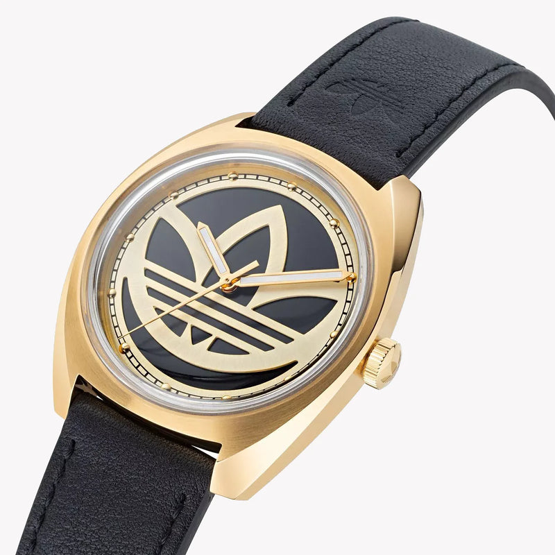 Adidas Unisex Black Leather & Gold Stainless Steel Watch | Aofh22512 by i-watch