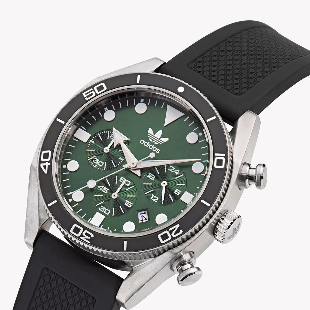 Adidas Men's Silver/Black Silicone Watch, Green Dial | Aofh23005