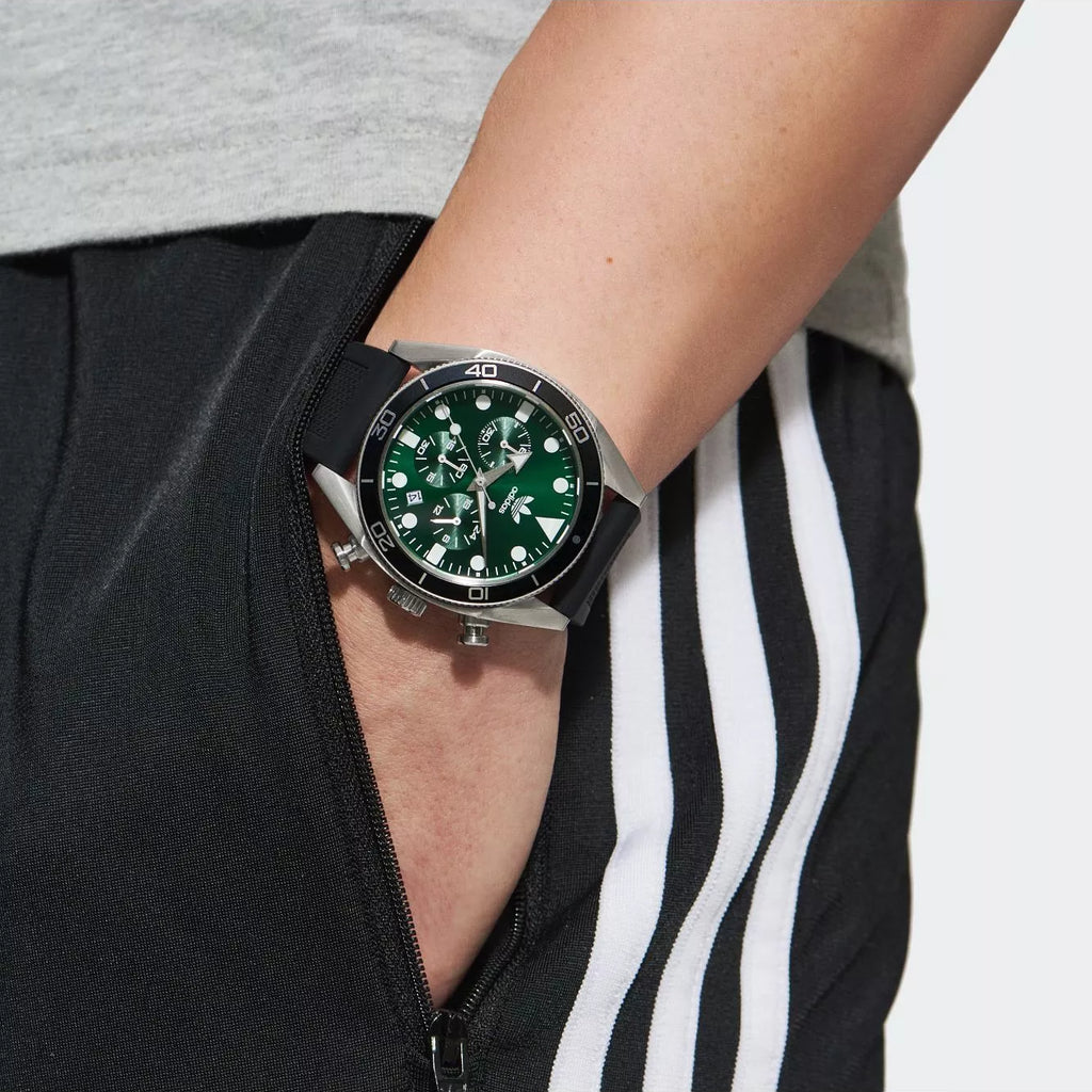 Adidas Men's Silver/Black Silicone Watch, Green Dial | Aofh23005