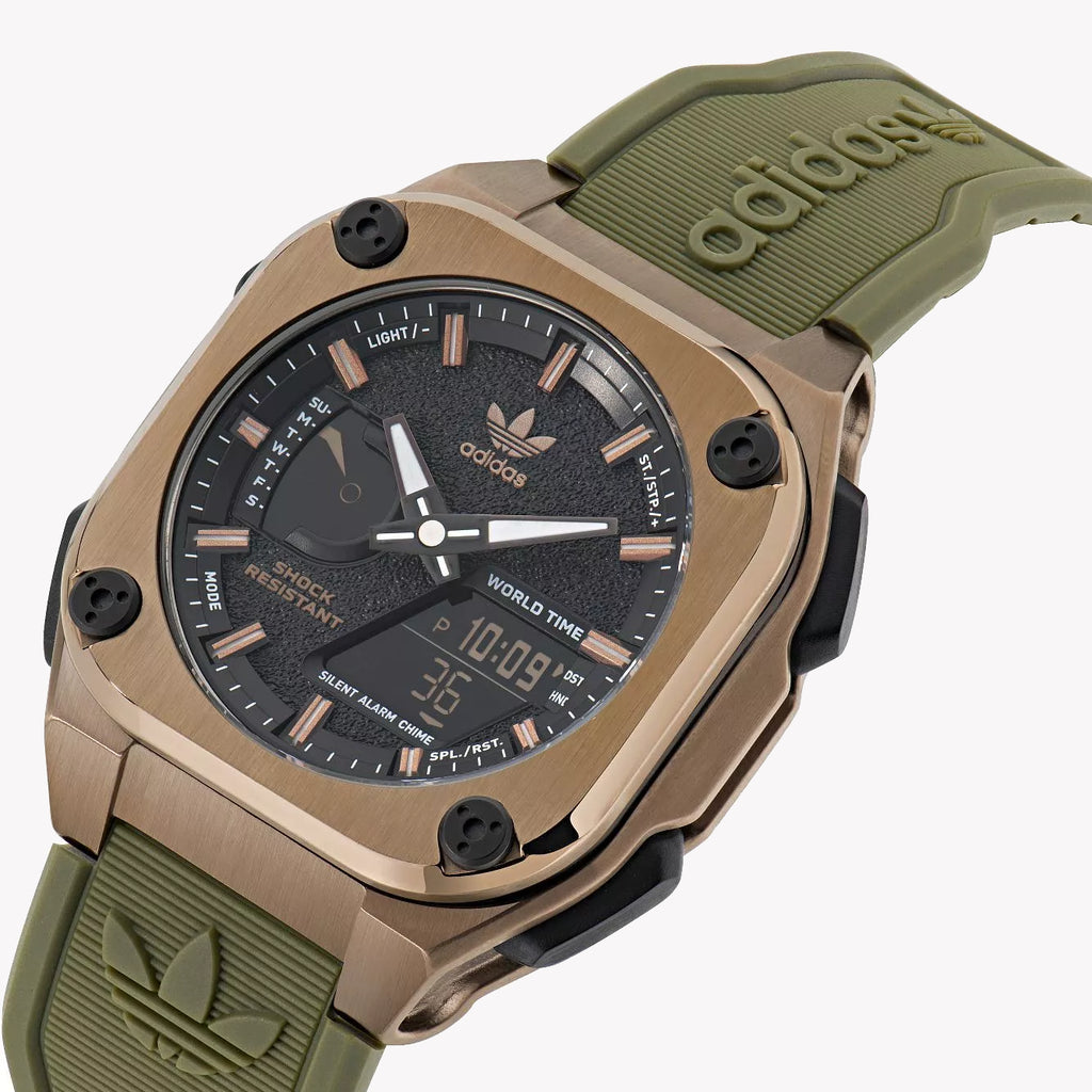 Adidas Unisex Stainless Steel/Rose Gold, Rubber/Green | Aofh23502