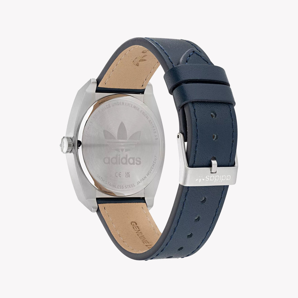 Adidas Unisex Silver Stainless Steel & Navy Blue Leather Watch | Aosy22030