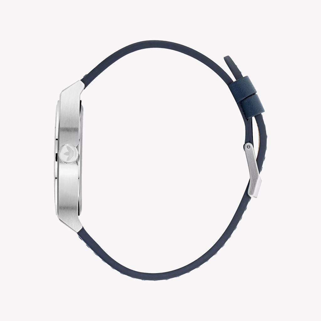 Adidas Unisex Silver Stainless Steel & Navy Blue Leather Watch | Aosy22030