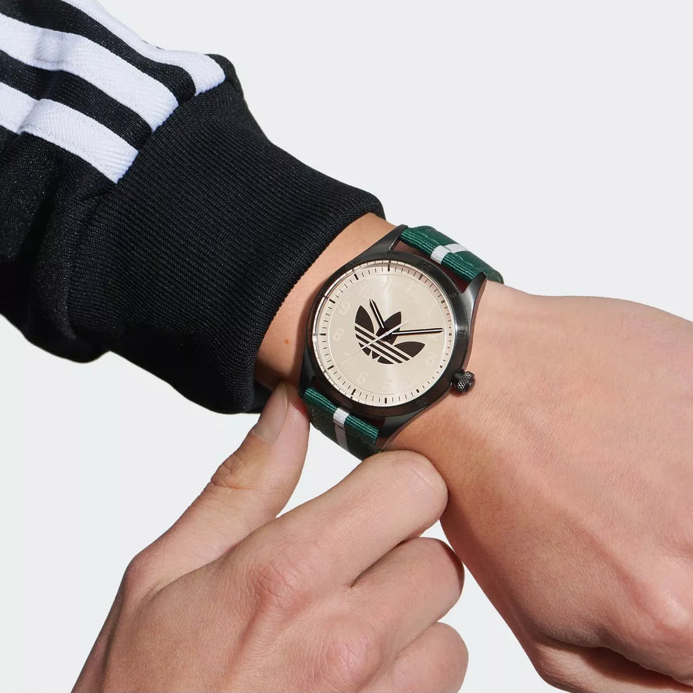 Adidas Men's Black Stainless Steel & Green Fabric Watch | Aosy23042
