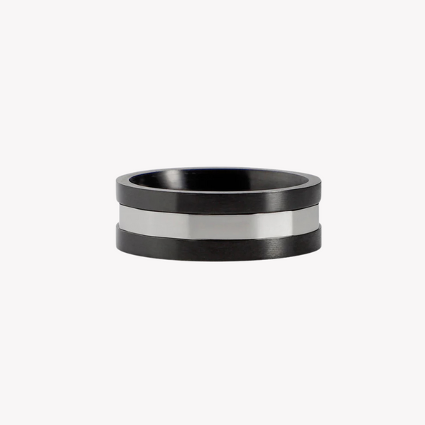 Zink Men's Black & Silver Stainless Steel Ring | Zjrg037s