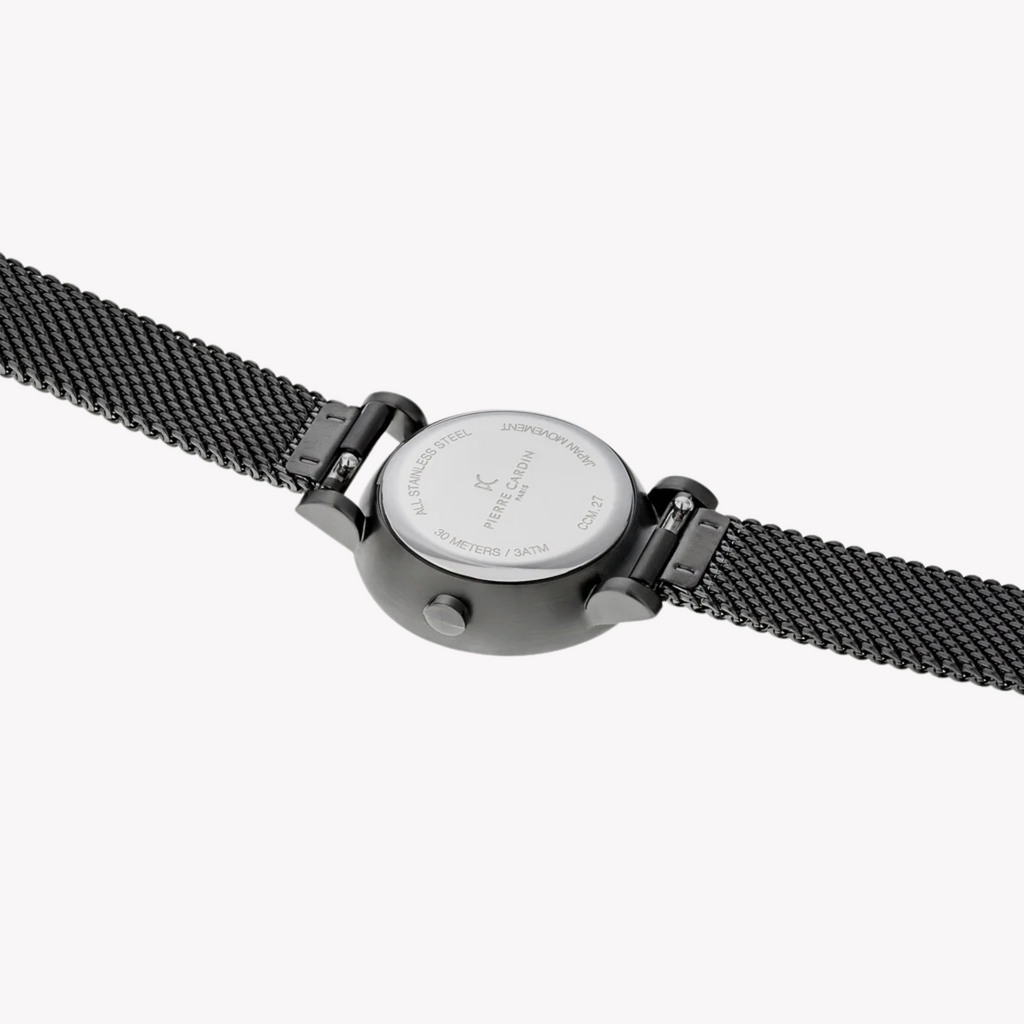 Montre pour femme PIERRE CARDIN avec boîtier en acier inoxydable argenté et bracelet en acier inoxydable noir