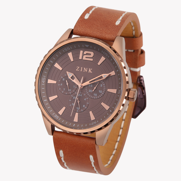 Zink Men's Rose Gold Leather Watch - Quartz | Zk131g2ls-72 by i-watch