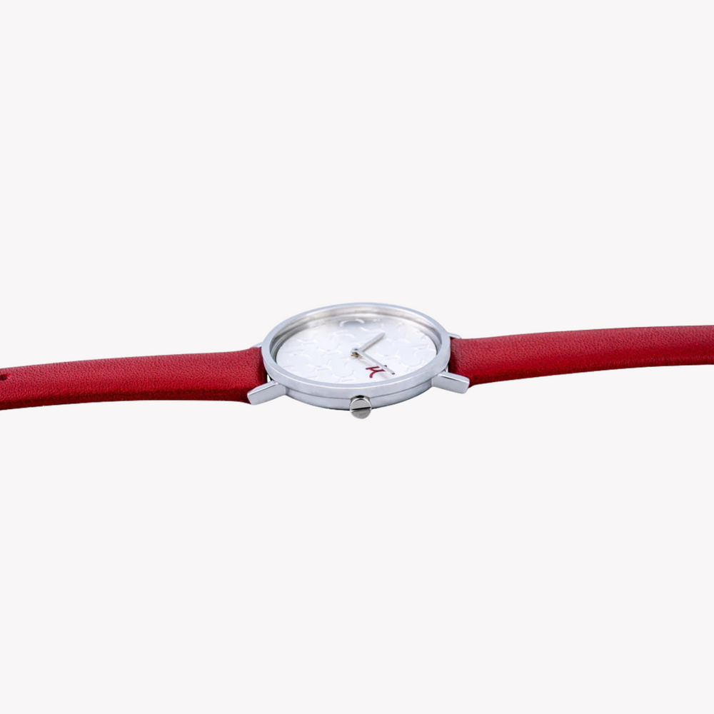 Pierre Cardin Women's Red Leather Watch, Silver Dial | Cbv.1517