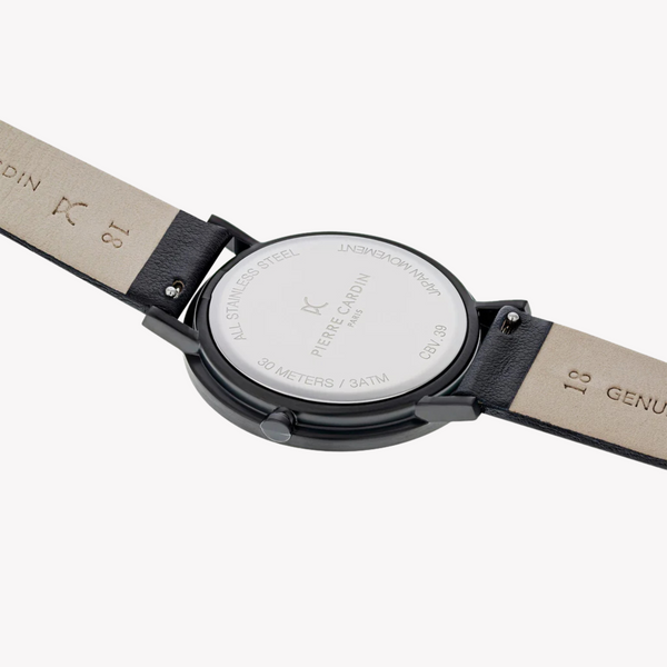 Pierre Cardin Women's Black Leather Watch, Stainless Steel | Cbv.1021