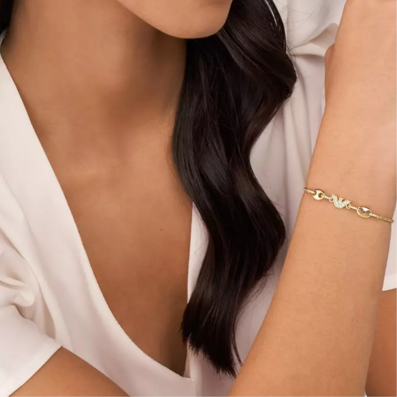 Emporio Armani Women's Gold-Tone Bracelet, Cubic Zirconia Accents | EGS3059710