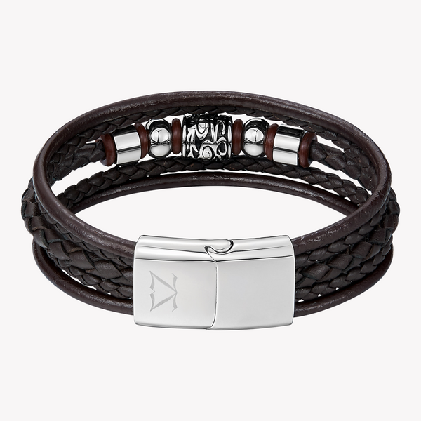 Zink Men's Brown Stainless Steel & Leather Bracelet | Zjbc019lpbr