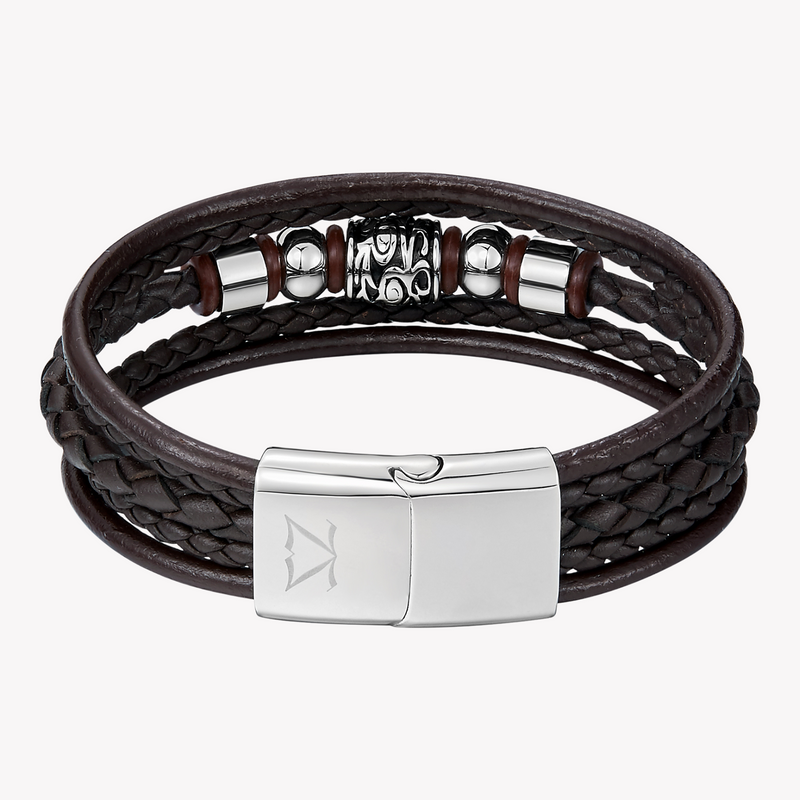 Zink Men's Brown Stainless Steel & Leather Bracelet | Zjbc019lpbr