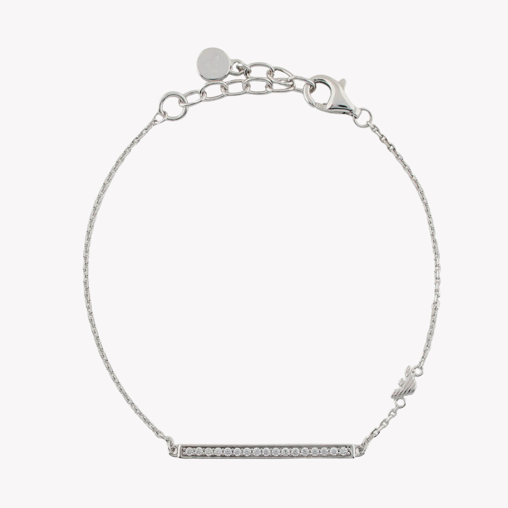 Emporio Armani Women's Silver Bracelet, Sterling Silver Crystal ID Bar | EG3592040