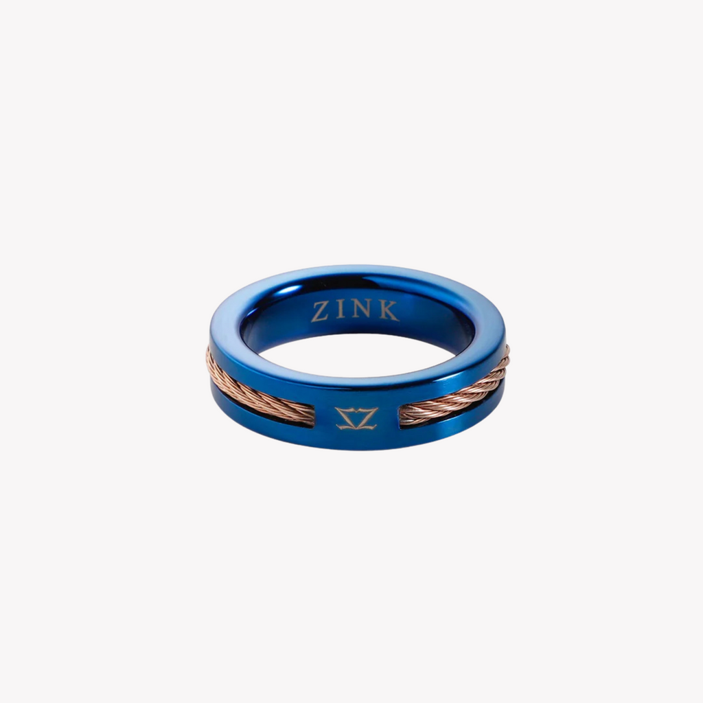 Zink Men's Blue & Rose Gold Stainless Steel Ring | Zjrg041rg