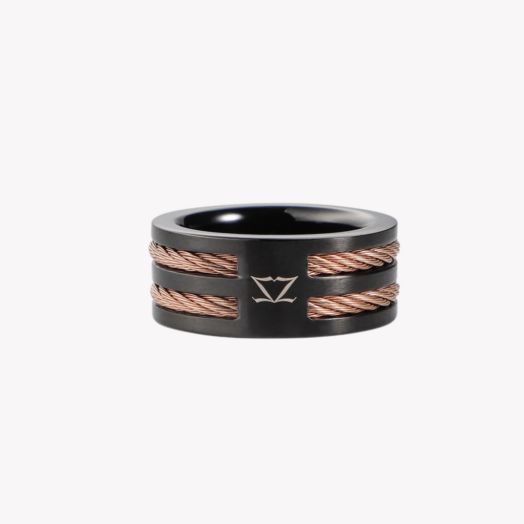 Zink Men's Rose Gold & Black Stainless Steel Ring | Zjrg040rg
