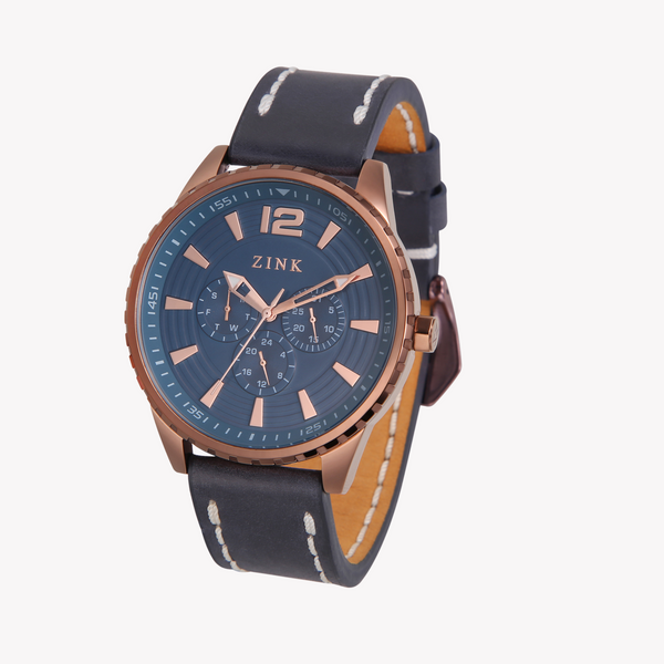 Zink Men's Rose Gold & Blue Leather Watch | Zk131g2ls-4143 by i-watch
