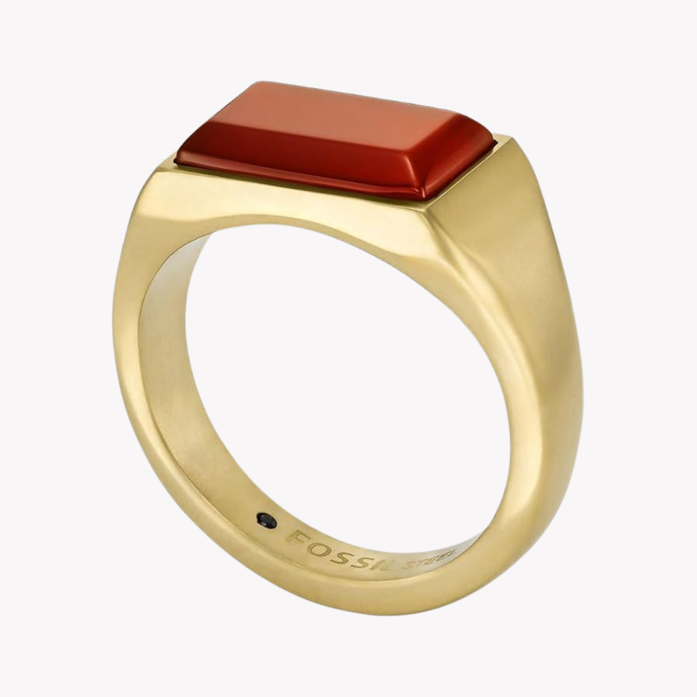 Fossil Jewels Men's Gold Ring, Red Agate Centerpiece | JF04605710512