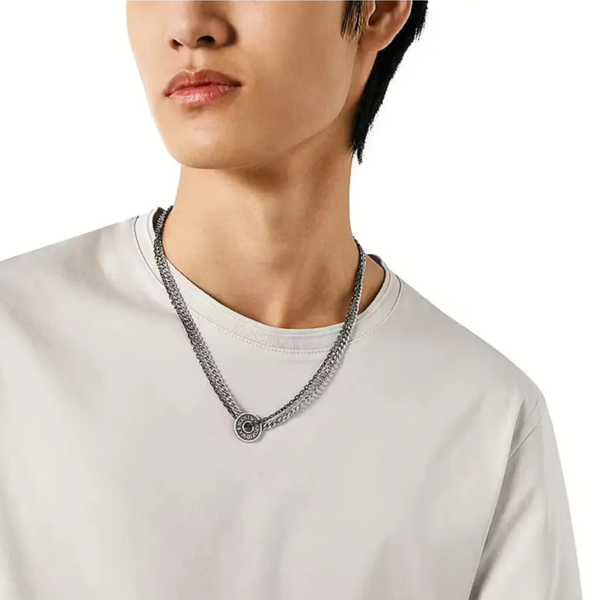 Emporio Armani Men's Silver Necklace, Logo Dog Tag Pendant | EGS3093040