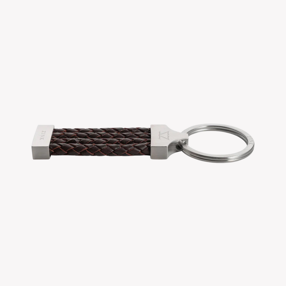 Zink Keychain - Brown & Silver - Stainless Steel & Leather | Zjkc008br by i-watch