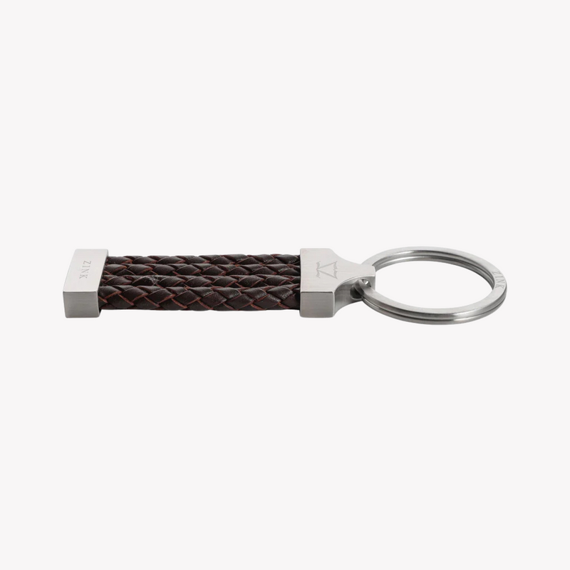Zink Keychain - Brown & Silver - Stainless Steel & Leather | Zjkc008br by i-watch