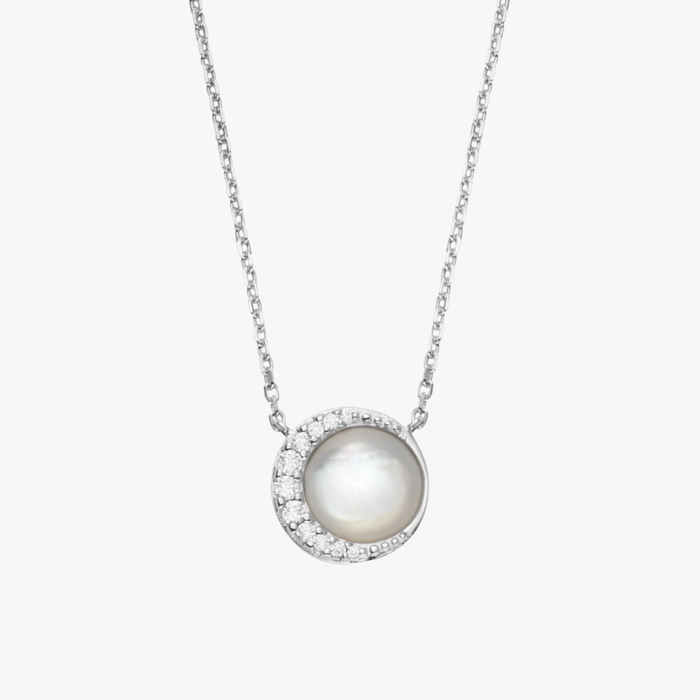Fossil Women's Silver Necklace, Mother Of Pearl & Cubic Zirconia | JFS00579040