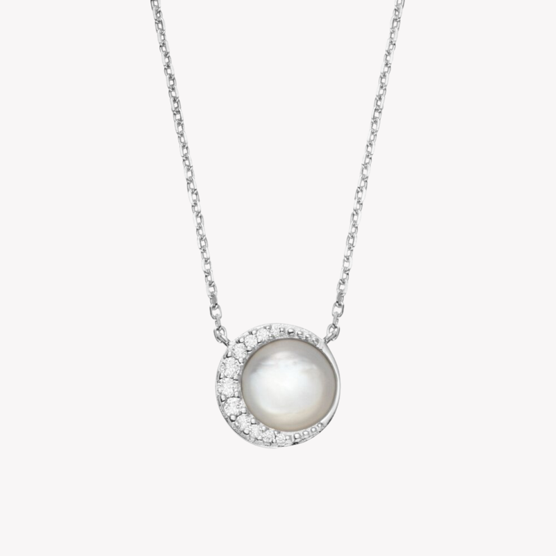 Fossil Women's Silver Necklace, Mother Of Pearl & Cubic Zirconia | JFS00579040