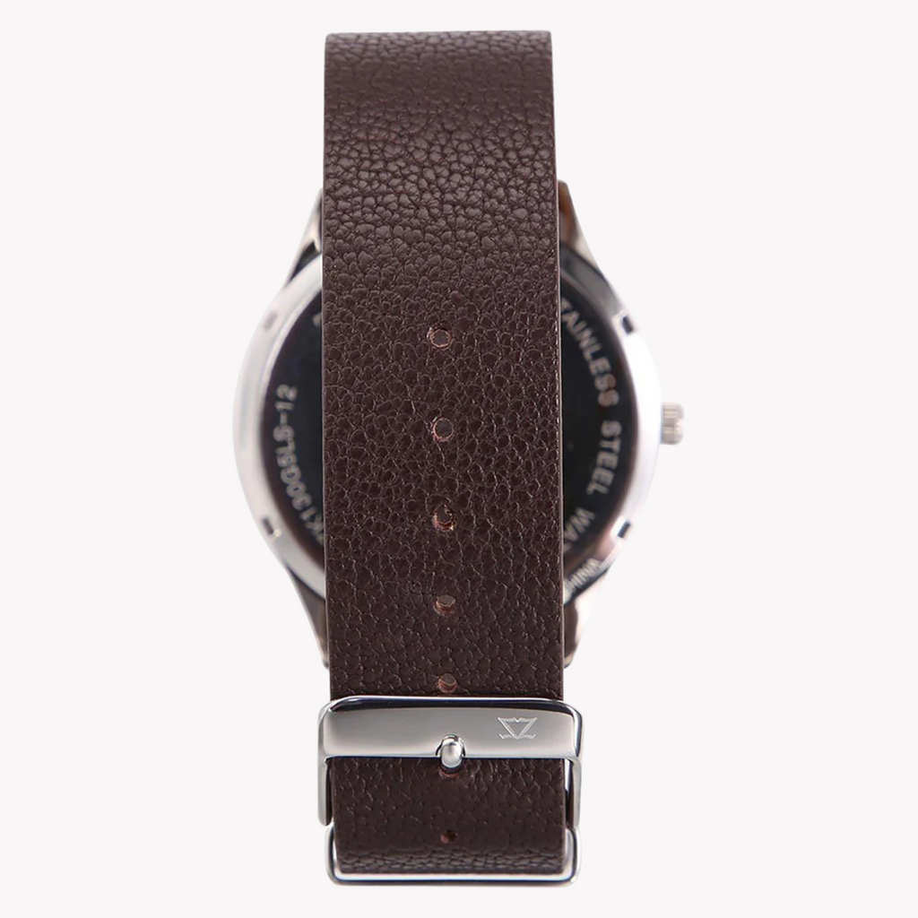 Zink Men's Silver & Brown Leather Watch | Zk130g5ls-12s