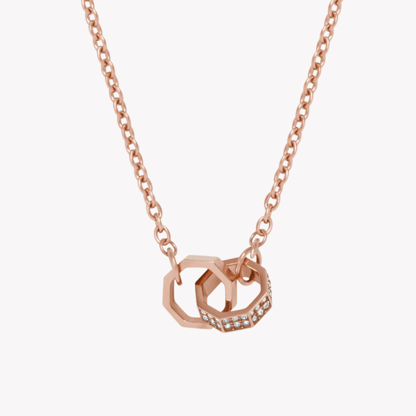 Emporio Armani Women's Rose Gold Stainless Steel Necklace, Crystal Octagon Pendant | EGS2891221
