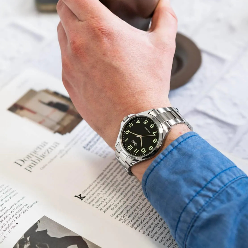 Q&Q Men's Silver Watch, Black Dial | C36A-006PY