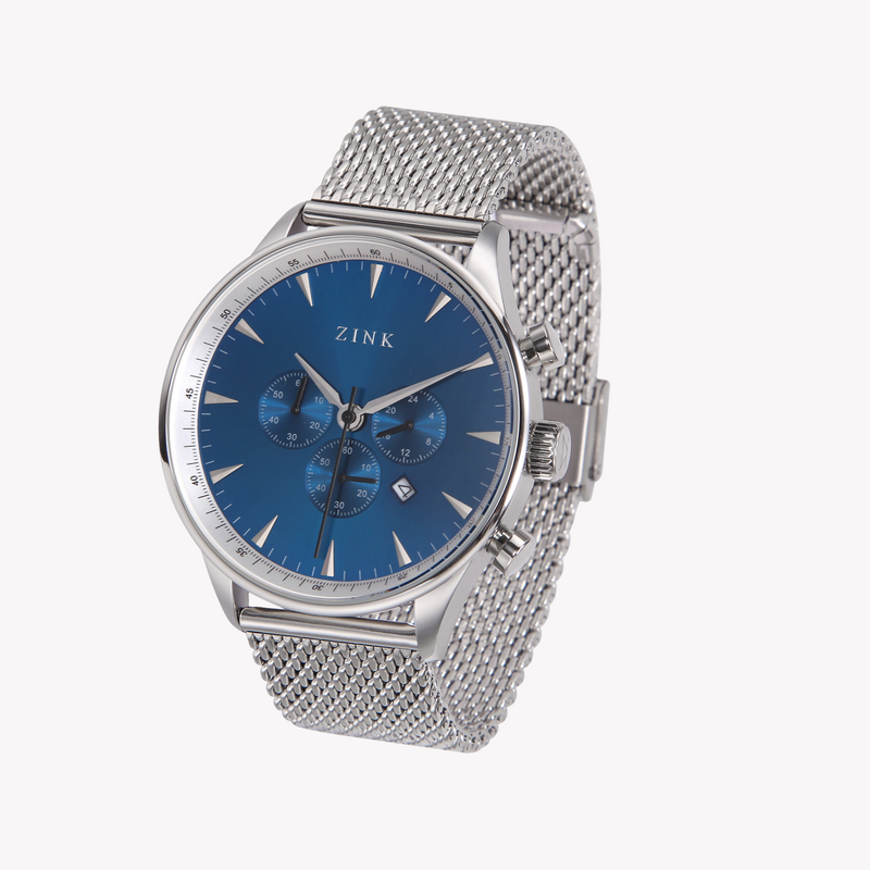Zink Men's Silver Stainless Steel & Blue Analog Watch | Zk127g2ms-46 by i-watch