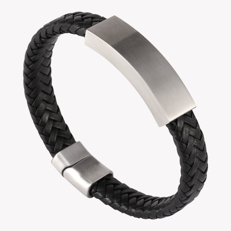 Zink Men's Silver & Black Stainless Steel & Leather Bracelet | Zjbc001slm