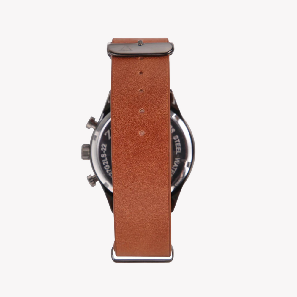 Zink Men's Stainless Steel Black Watch - Brown Leather | Zk127g2ls-22 by i-watch