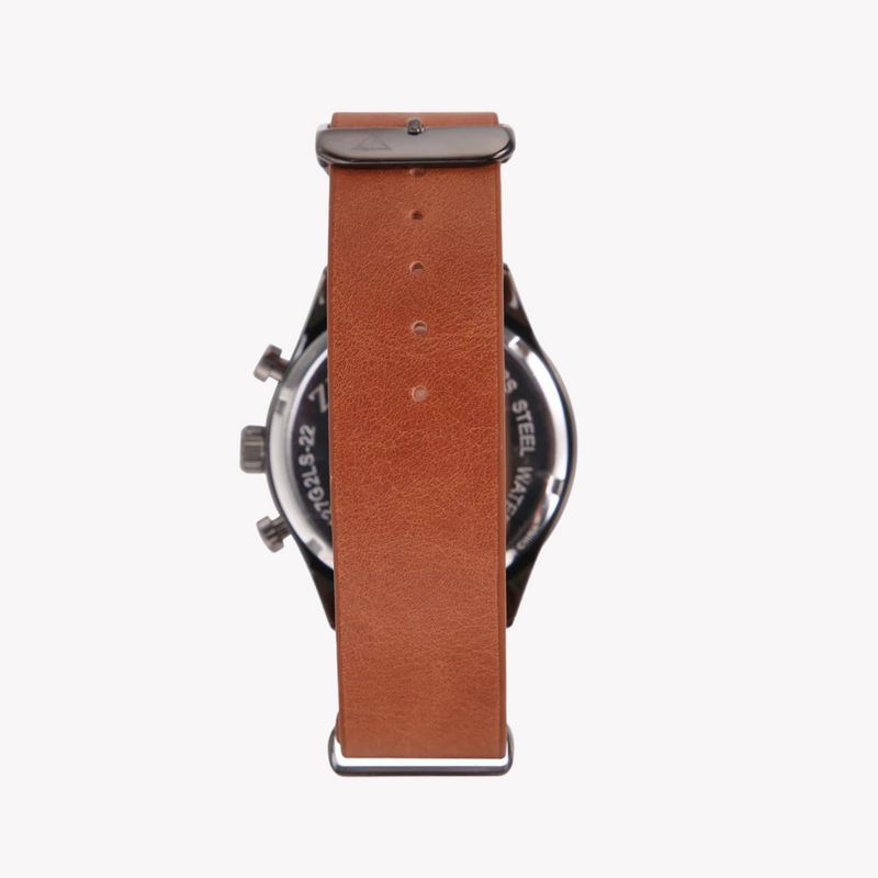 Zink Men's Stainless Steel Black Watch - Brown Leather | Zk127g2ls-22 by i-watch