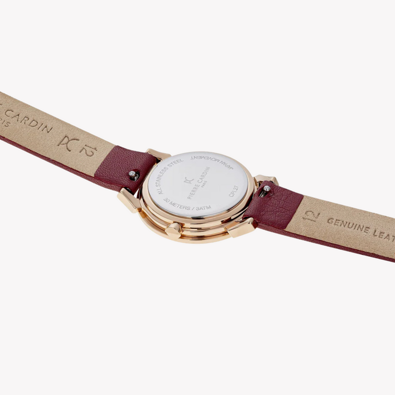Pierre Cardin Women's Rose Gold Watch, Burgundy Leather | Cpi.2512