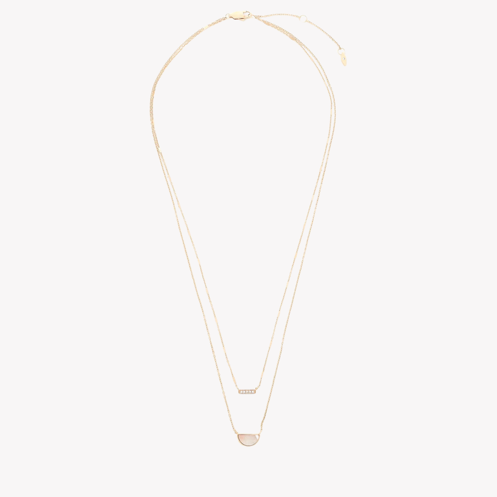 Fossil Women's Rose Gold-Tone Necklace, Pink Mother of Pearl Half Moon & Glitz Bar Pendants | JF03135791