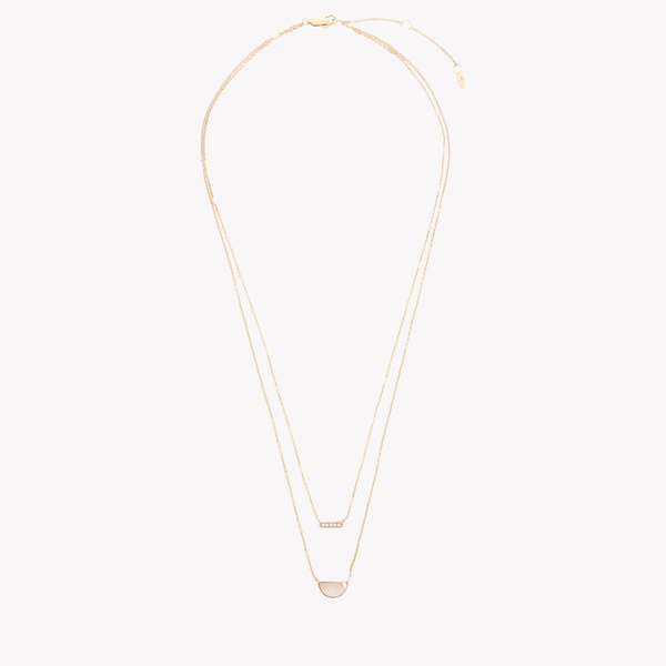 Fossil Women's Rose Gold-Tone Necklace, Pink Mother of Pearl Half Moon & Glitz Bar Pendants | JF03135791