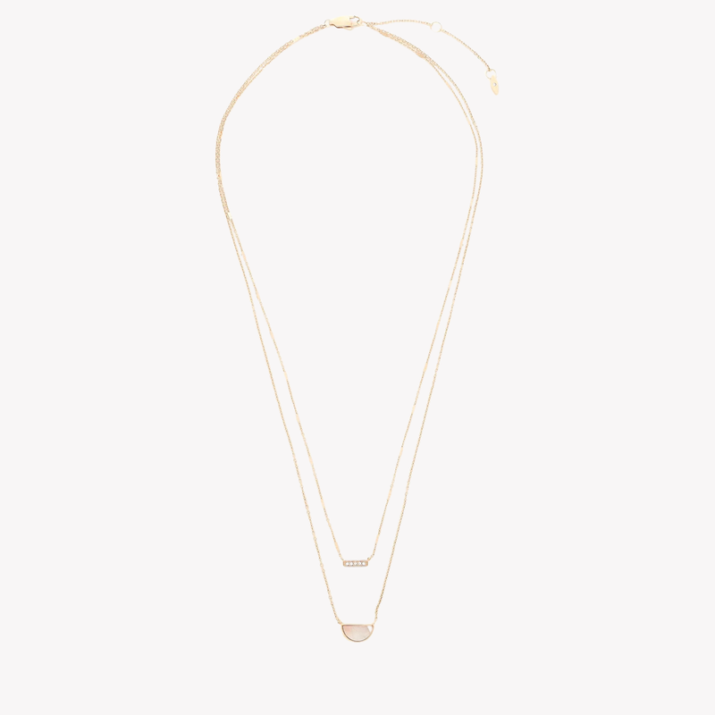 Fossil Women's Rose Gold-Tone Necklace, Pink Mother of Pearl Half Moon & Glitz Bar Pendants | JF03135791