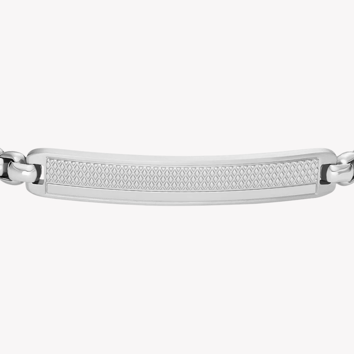 Fossil Men's Silver Bracelet, Machine Knurled Texture ID Tag | JF04767040