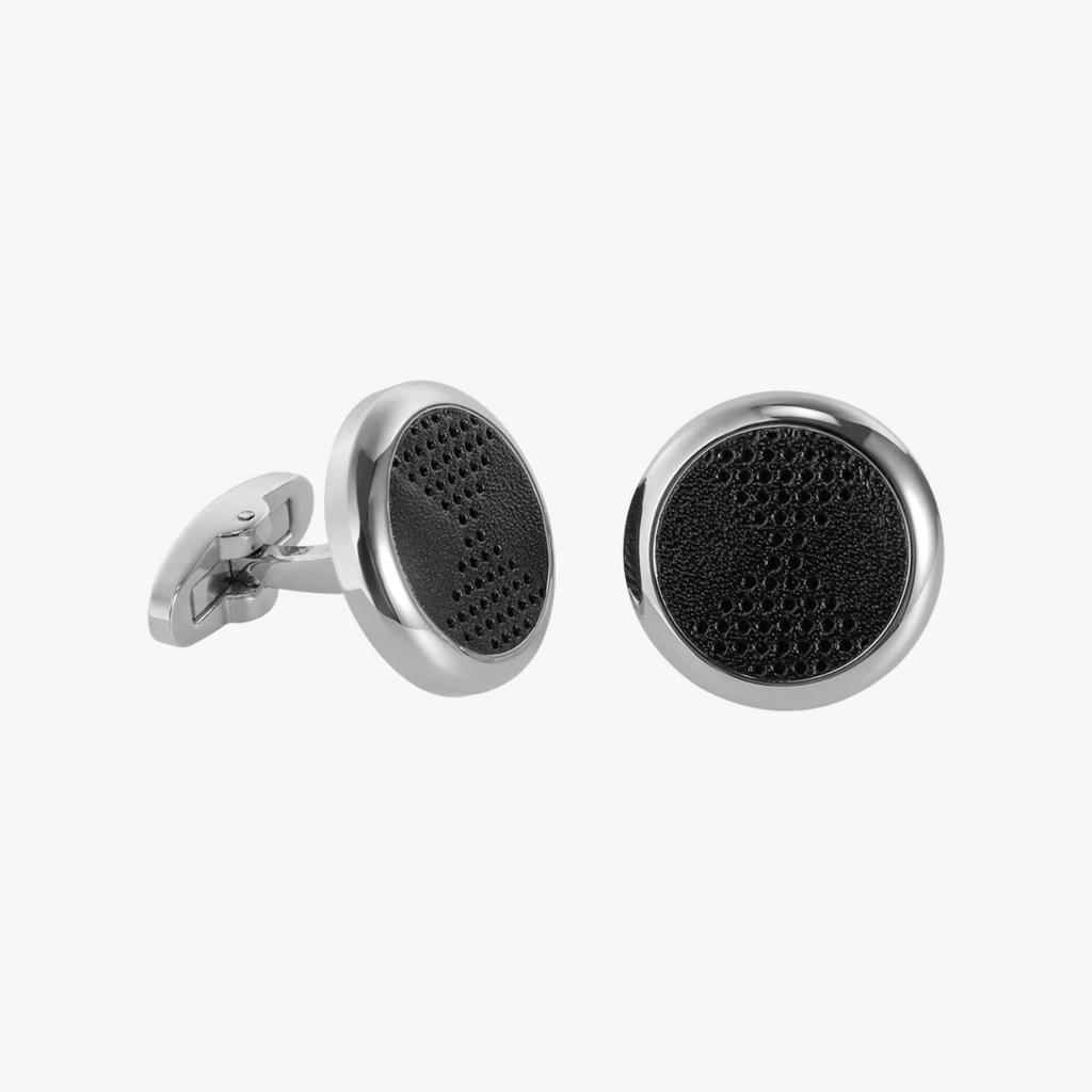 Zink Men's Stainless Steel & Black Leather Cufflink | Zjcl002s